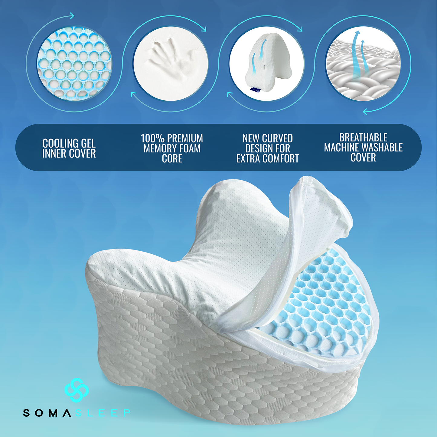 Memory Foam Cooling Gel Knee Leg Pillow for Side Sleepers
