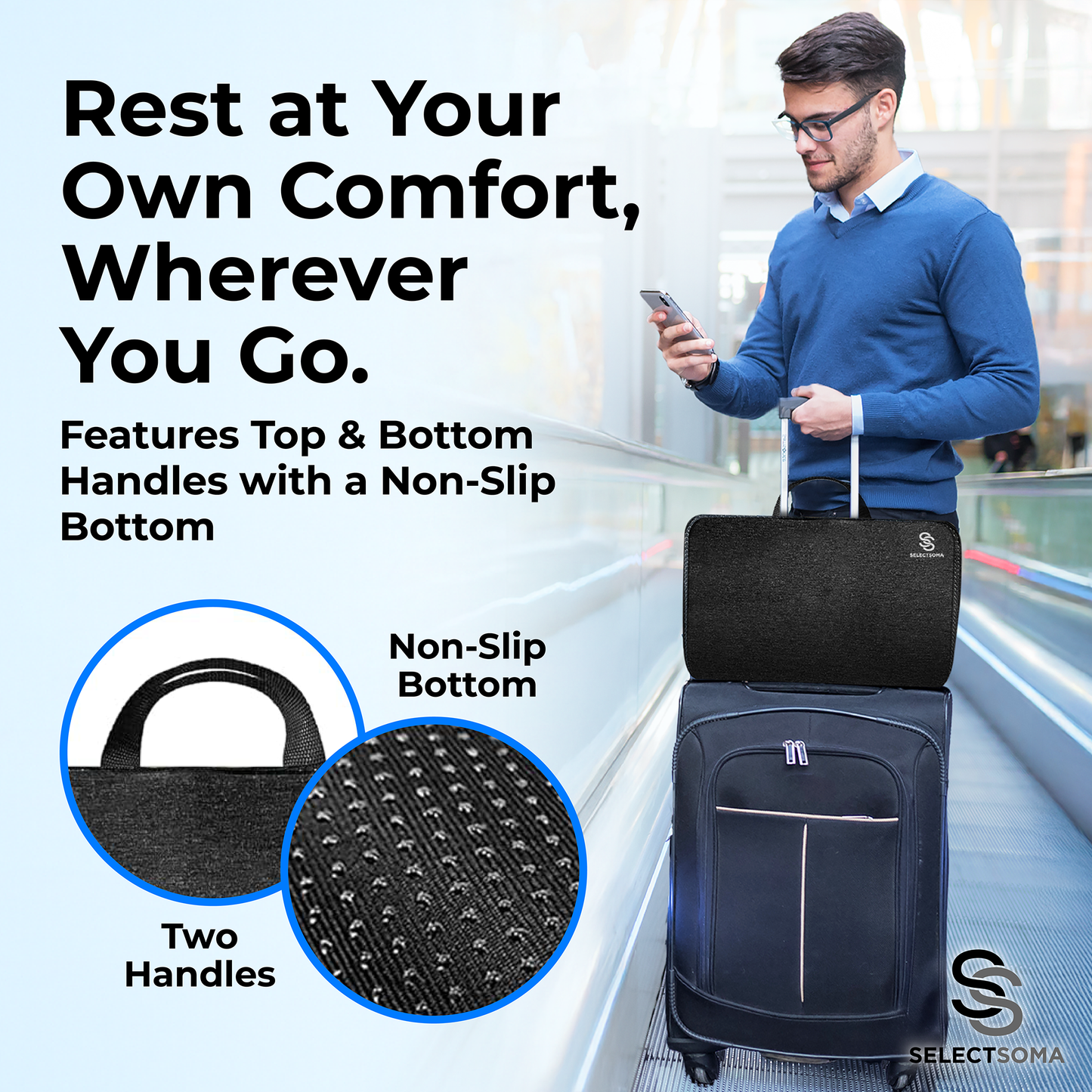 SelectSoma Travel Seat Cushion for Back, Sciatica, Tailbone Pain Relief – Wheelchair Cushion for Pressure Relief