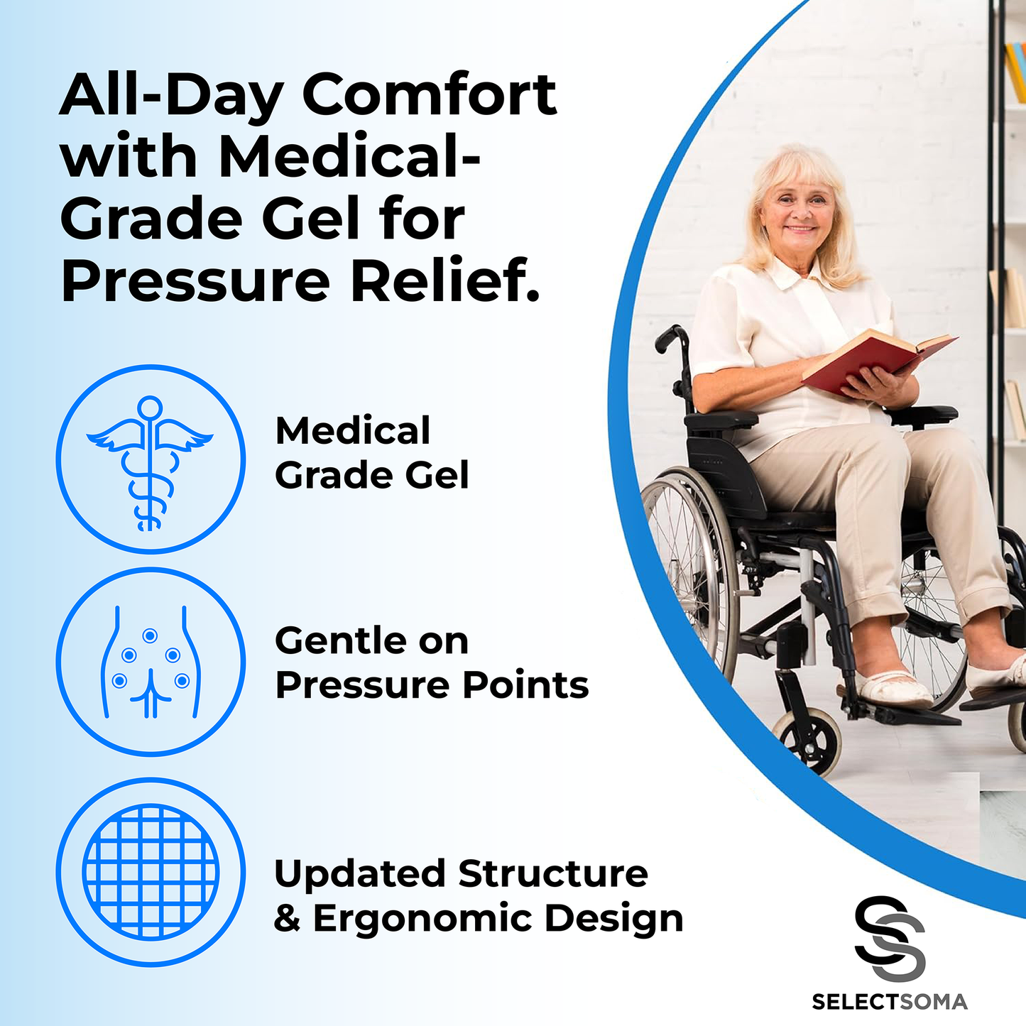 SelectSoma Travel Seat Cushion for Back, Sciatica, Tailbone Pain Relief – Wheelchair Cushion for Pressure Relief