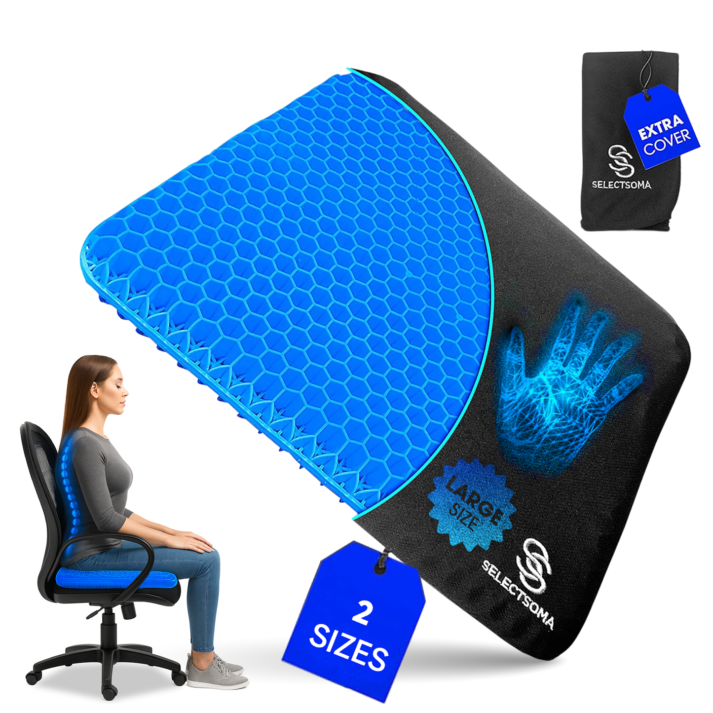 SelectSoma Gel Seat Cushion for Long Sitting Pressure Relief for Back, Sciatica, Coccyx, Tailbone Pain – Wheelchair Cushions