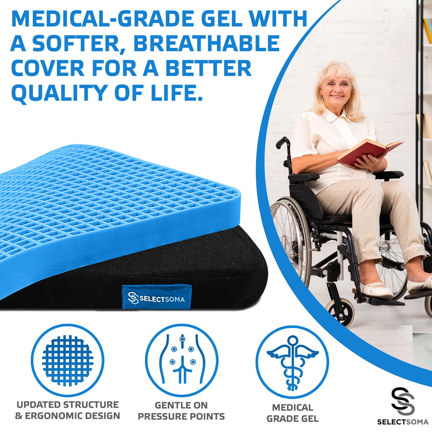 SelectSoma Travel Seat Cushion for Long Sitting – Car and Truck Cooling Gel  Seat Cushion - Office Chair Cushion for Back, Sciatica, Tailbone Pain