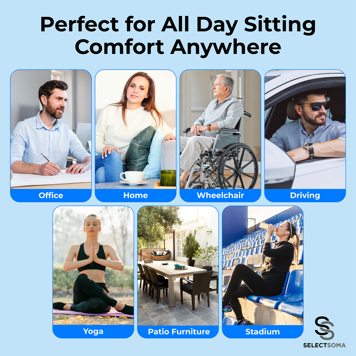 SelectSoma Mint Green Gel Seat Cushion for Long Sitting, Double-Thick Cooling Honeycomb Gel Design, Pressure-Distributing Support for Office Chair, Car, Wheelchair & Truck, Tailbone & Sciatica Comfort