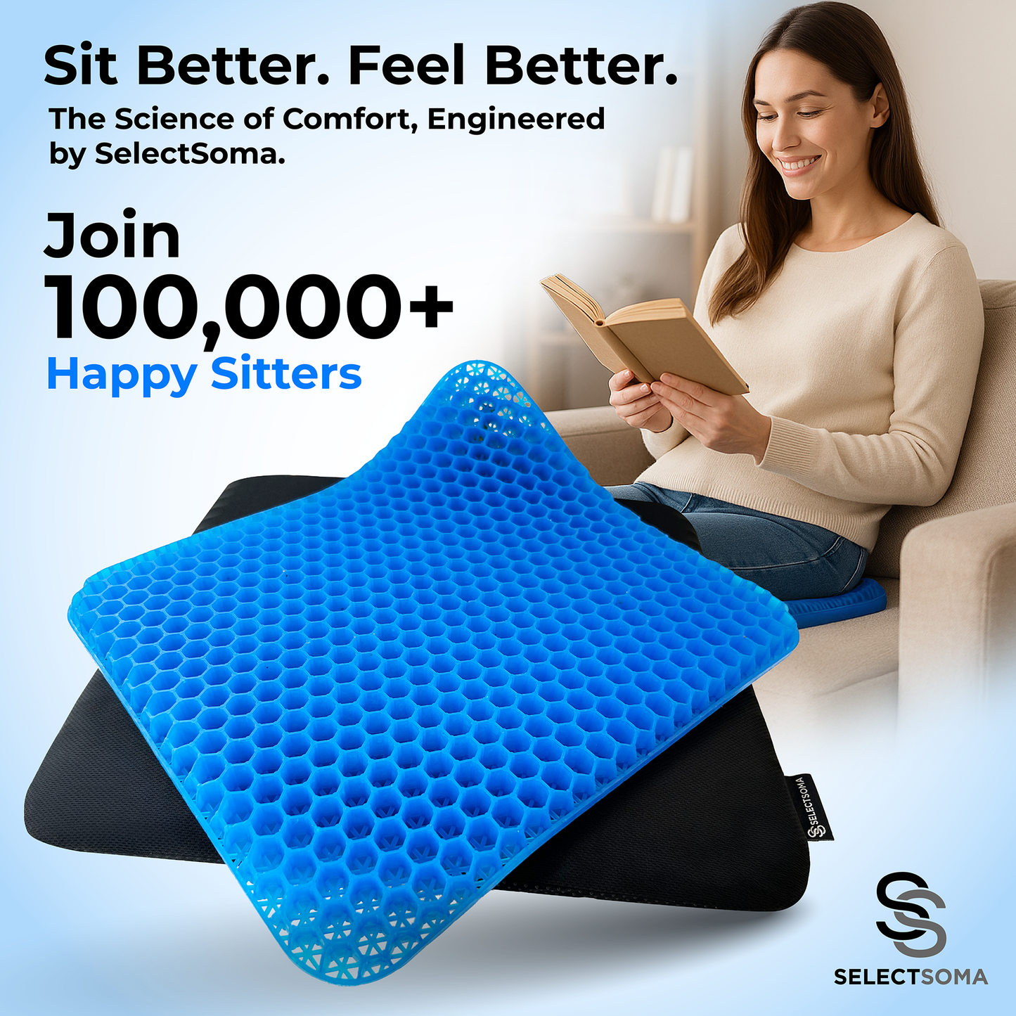 SelectSoma Gel Seat Cushion for Long Sitting Pressure Relief for Back, Sciatica, Coccyx, Tailbone Pain – Wheelchair Cushions