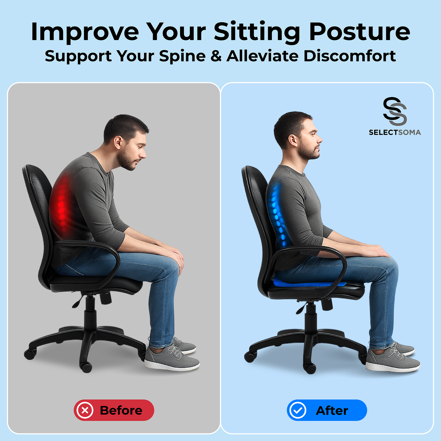 SelectSoma Gel Seat Cushion for Long Sitting Pressure Relief for Back, Sciatica, Coccyx, Tailbone Pain – Wheelchair Cushions