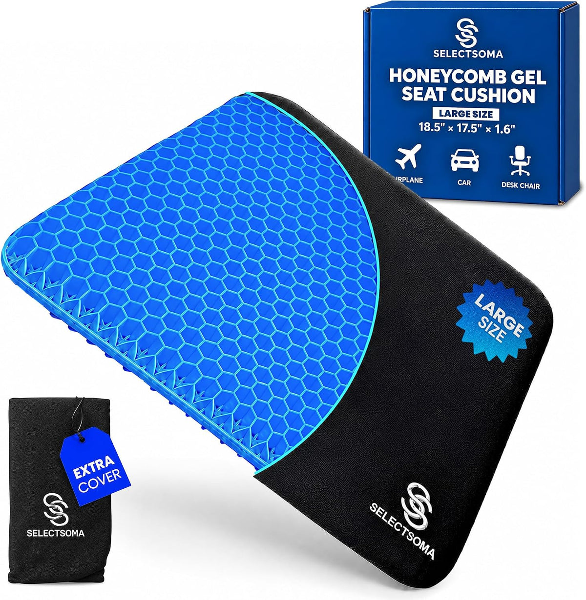 Gel Seat Cushion for Long Sitting, Pressure Relief for Tailbone and Back