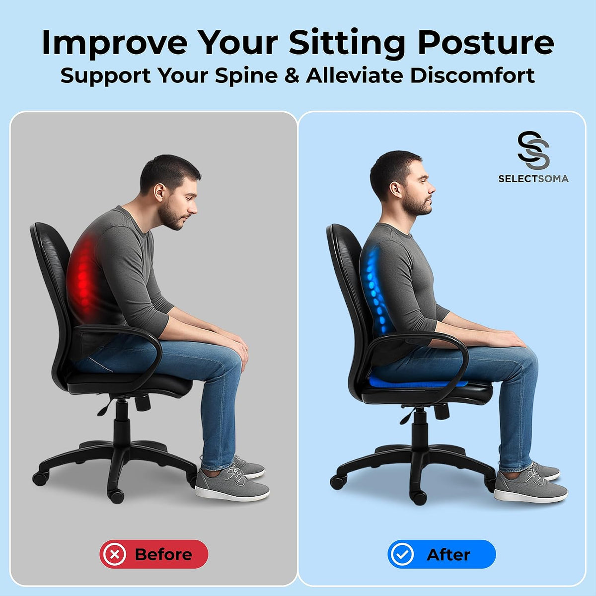 Gel Seat Cushion for Long Sitting, Pressure Relief for Tailbone and Back